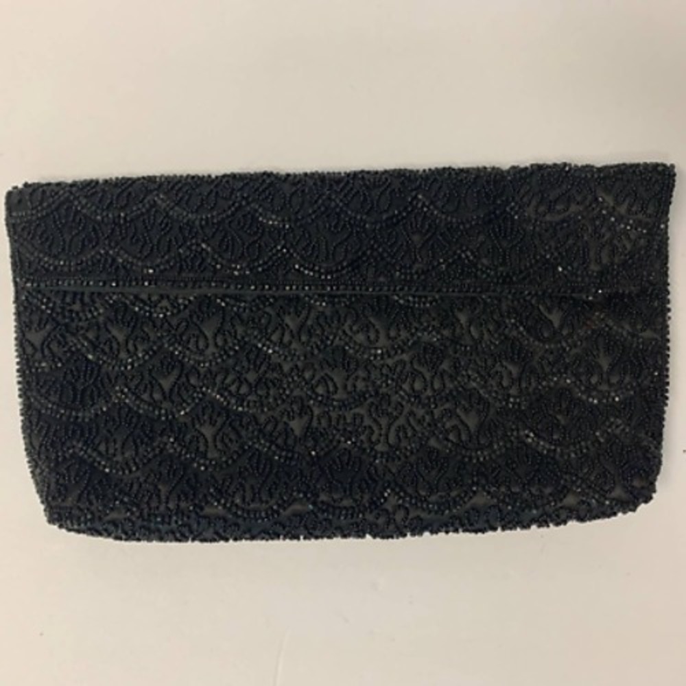 Vintage Black Beaded Envelope Clutch